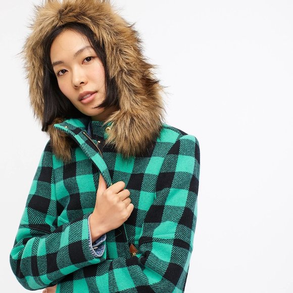 J.Crew Chateau parka buffalo check stadium-cloth wool coat XS 0 XSmall XXS 00 - Picture 2 of 16